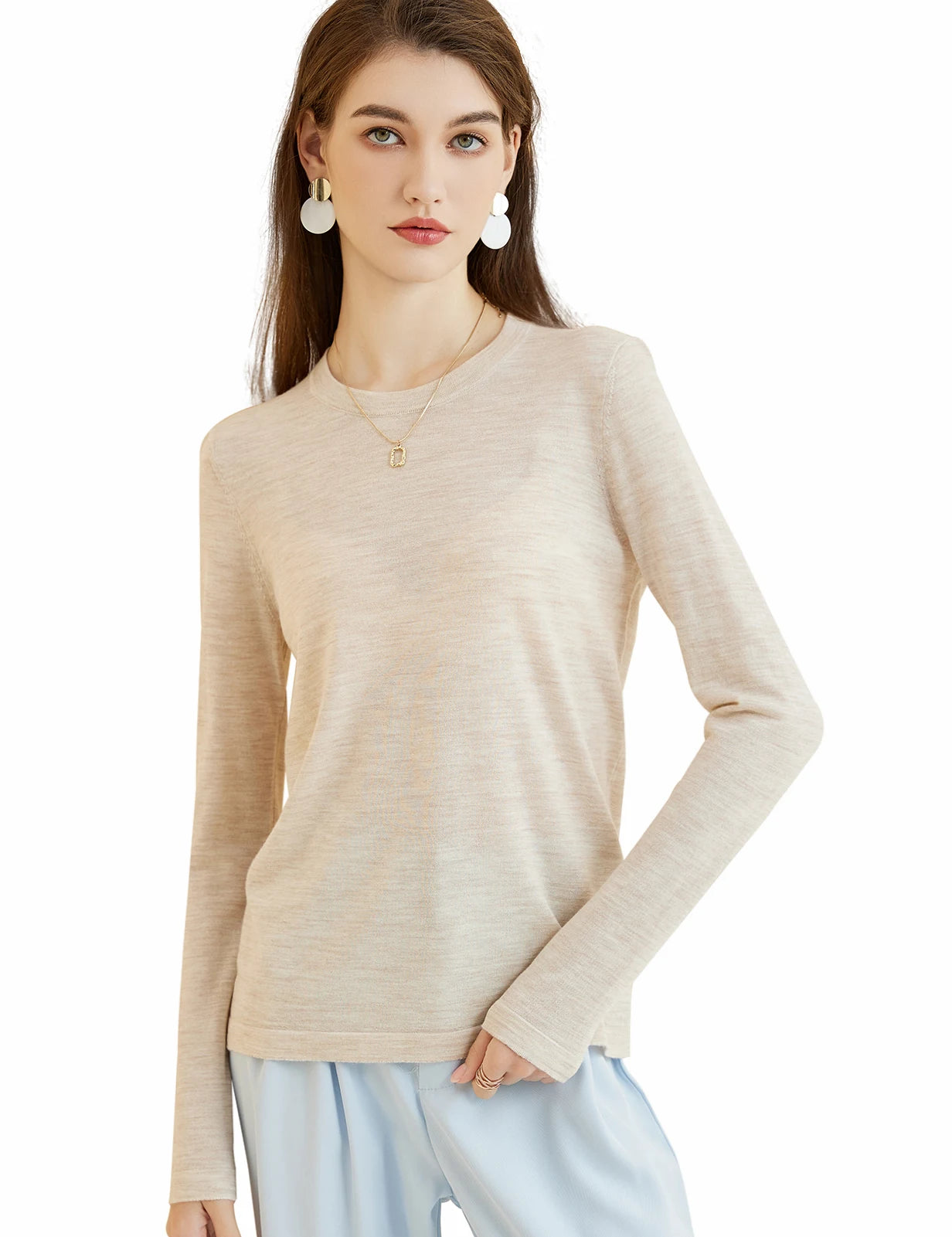 Women's T Shirt 100% Merino Wool Base Layer Top Fall Winter Fashion Crewneck Soft Merino Tee Long Sleeve Tops Knit Women Clothes