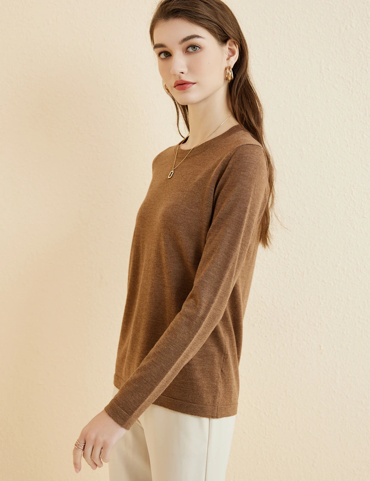 Women's T Shirt 100% Merino Wool Base Layer Top Fall Winter Fashion Crewneck Soft Merino Tee Long Sleeve Tops Knit Women Clothes