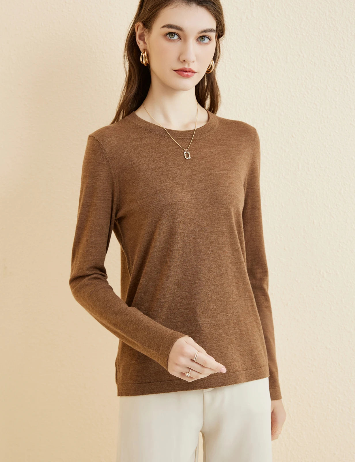 Women's T Shirt 100% Merino Wool Base Layer Top Fall Winter Fashion Crewneck Soft Merino Tee Long Sleeve Tops Knit Women Clothes