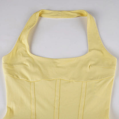 Women's Dresses 2025 Halter Mini Dress Chic U Neck Layer Ruffles Hem Bodycone A Line Vestido Summer Ladies Street Party Wear