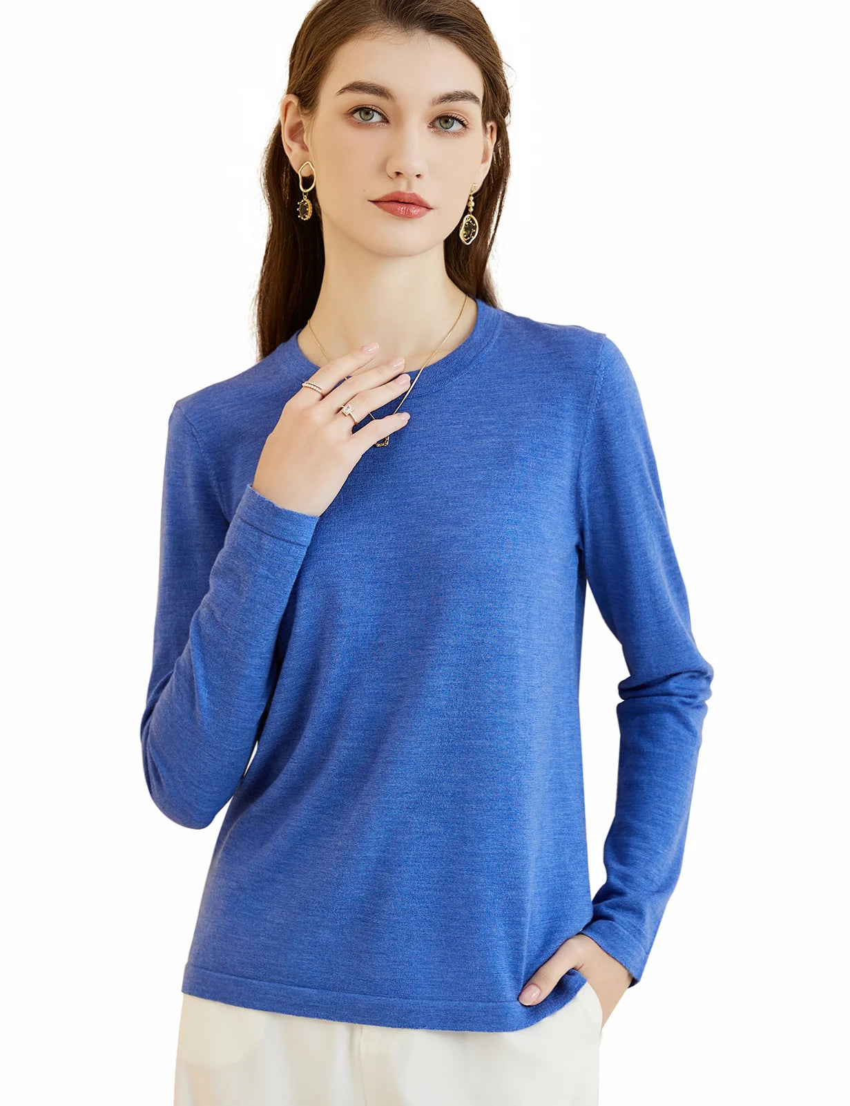 Women's T Shirt 100% Merino Wool Base Layer Top Fall Winter Fashion Crewneck Soft Merino Tee Long Sleeve Tops Knit Women Clothes