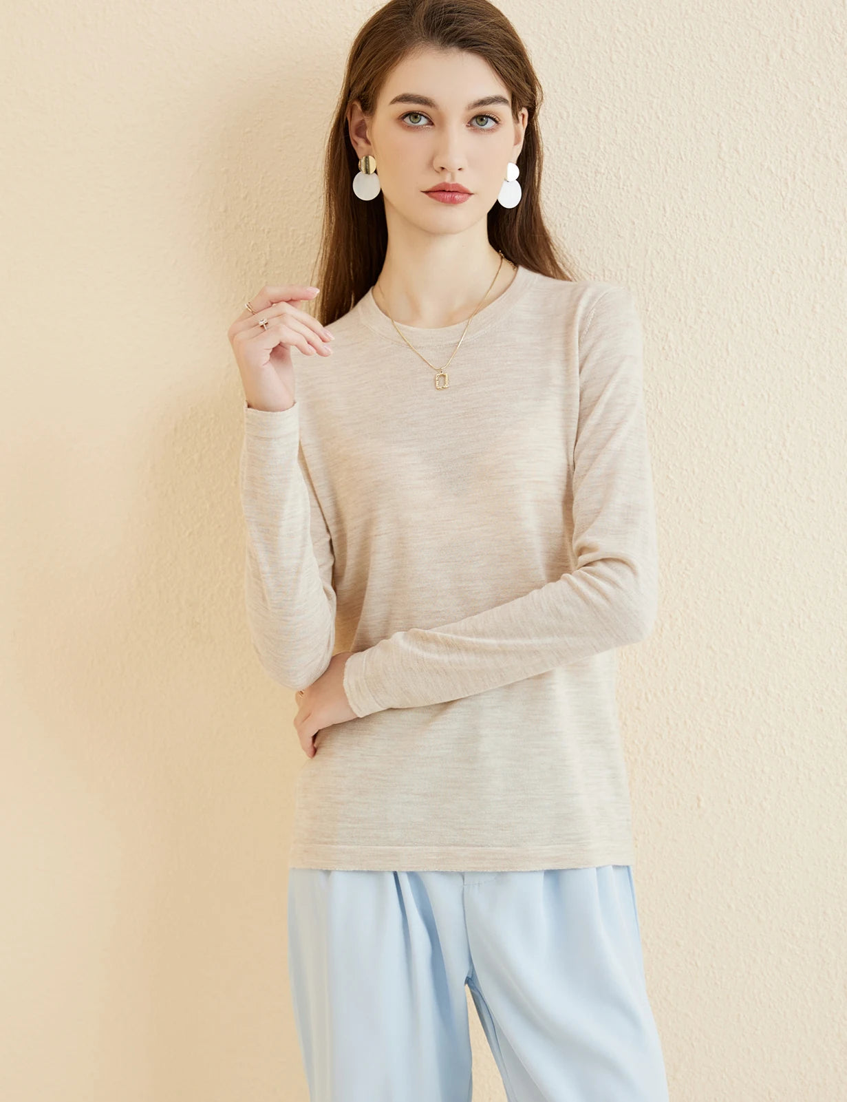 Women's T Shirt 100% Merino Wool Base Layer Top Fall Winter Fashion Crewneck Soft Merino Tee Long Sleeve Tops Knit Women Clothes