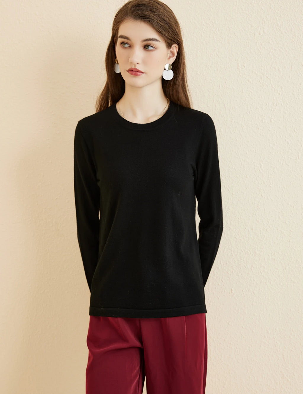 Women's T Shirt 100% Merino Wool Base Layer Top Fall Winter Fashion Crewneck Soft Merino Tee Long Sleeve Tops Knit Women Clothes