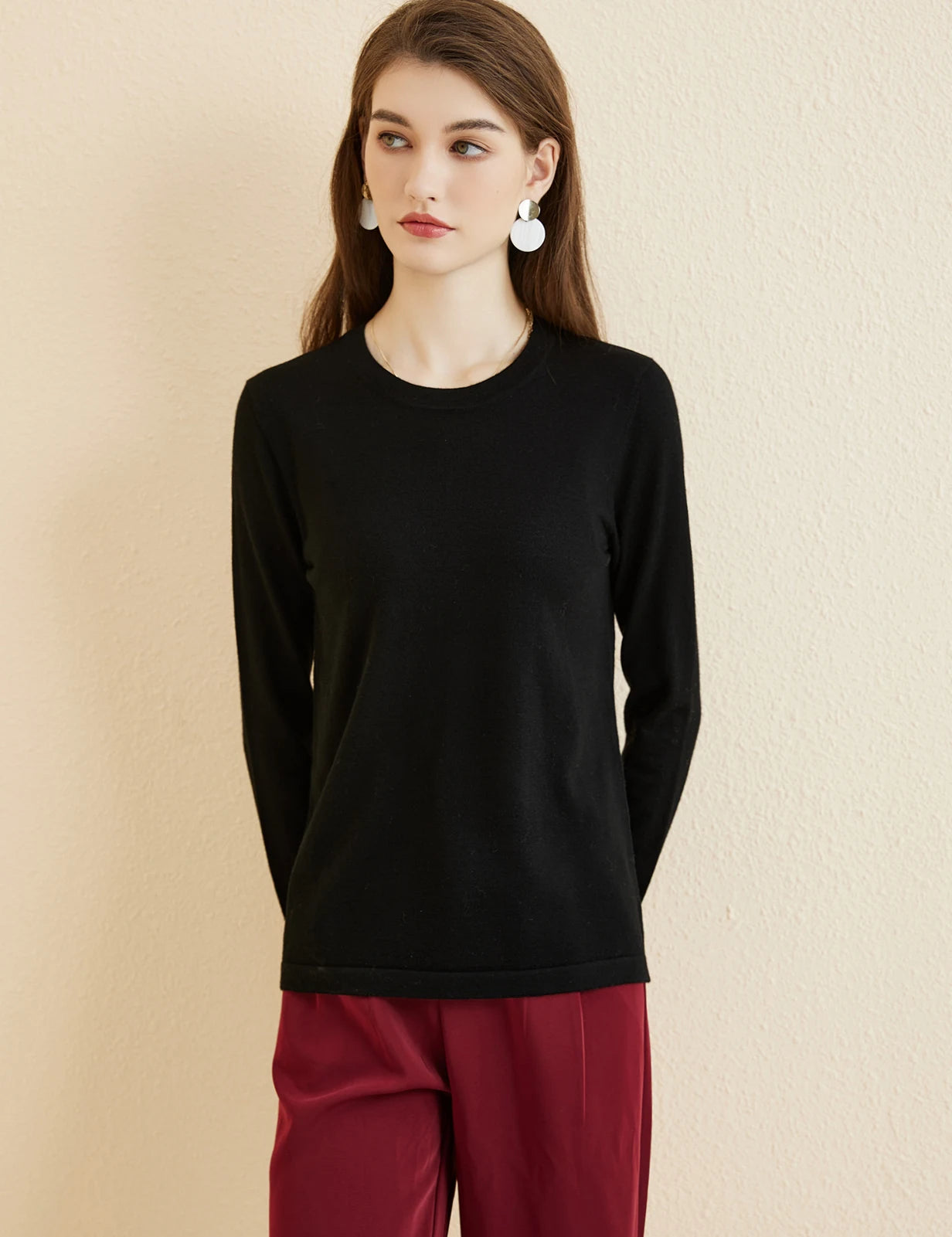 Women's T Shirt 100% Merino Wool Base Layer Top Fall Winter Fashion Crewneck Soft Merino Tee Long Sleeve Tops Knit Women Clothes