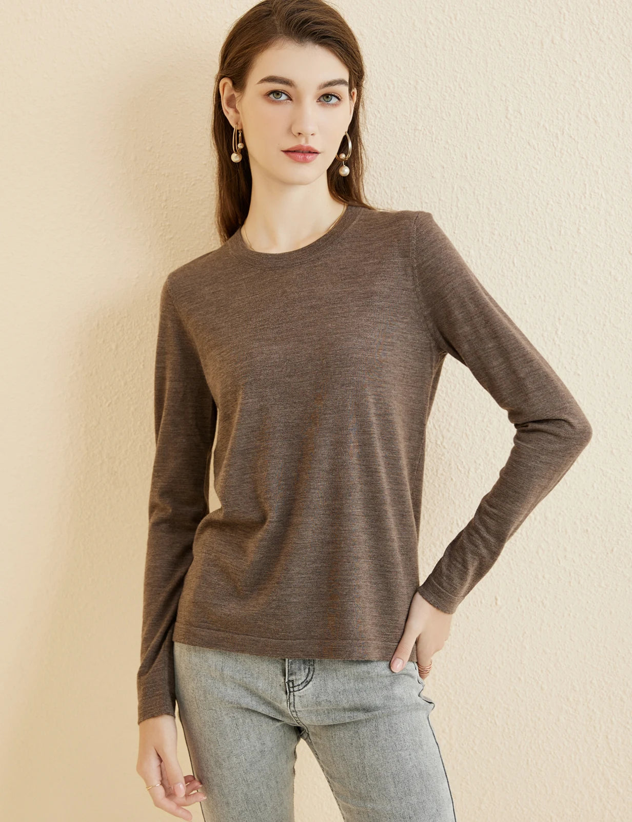 Women's T Shirt 100% Merino Wool Base Layer Top Fall Winter Fashion Crewneck Soft Merino Tee Long Sleeve Tops Knit Women Clothes