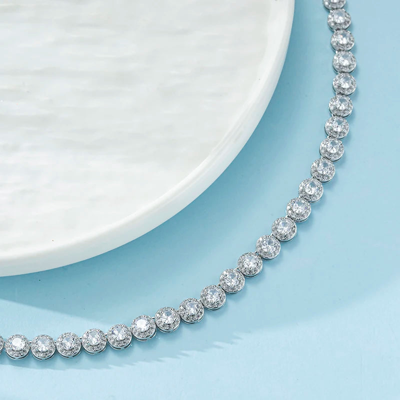 Tennis Necklace for Women Men Silver White Gold Plated Full Zircon Moissanite Tennis Chain Zircon Necklace For Men Gift