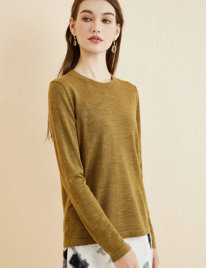 Women's T Shirt 100% Merino Wool Base Layer Top Fall Winter Fashion Crewneck Soft Merino Tee Long Sleeve Tops Knit Women Clothes