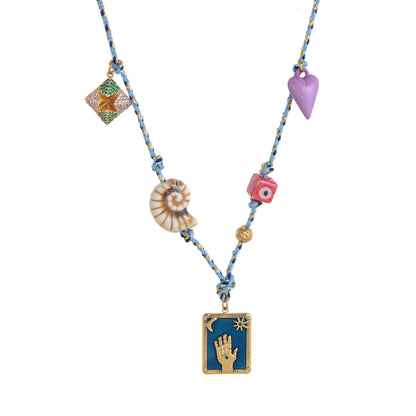 Bohemian handmade women's layered necklace, colorful accessories, eyelets, shells, Hamza hands, bead chains, fashionable jewelry