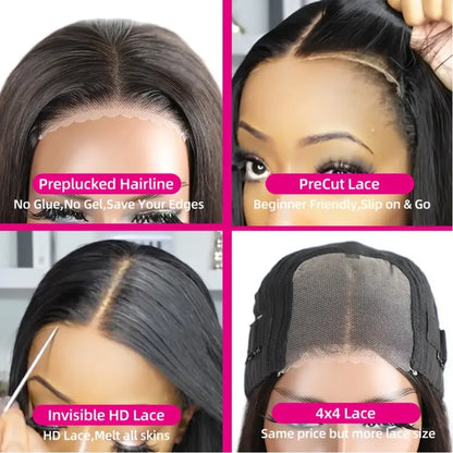 Glueless Wear Go Straight Human Hair Wigs Short Ready To Wear Bob Wigs Without Glue Closure Front Wigs For Women on Sale