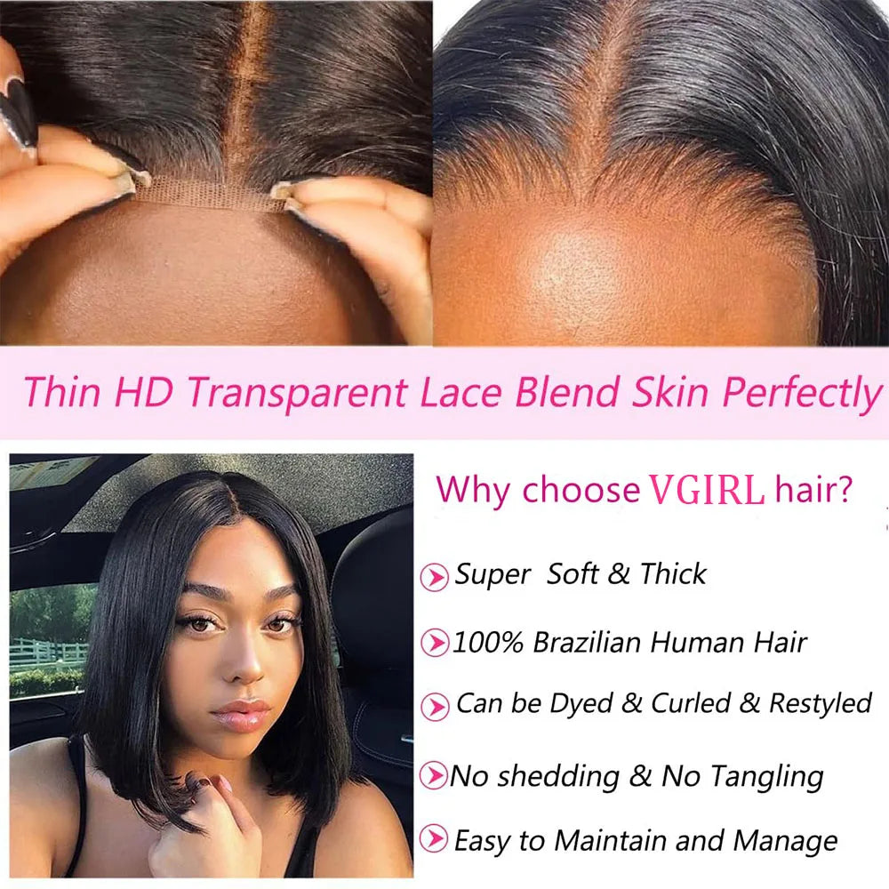 Glueless Wear Go Straight Human Hair Wigs Short Ready To Wear Bob Wigs Without Glue Closure Front Wigs For Women on Sale