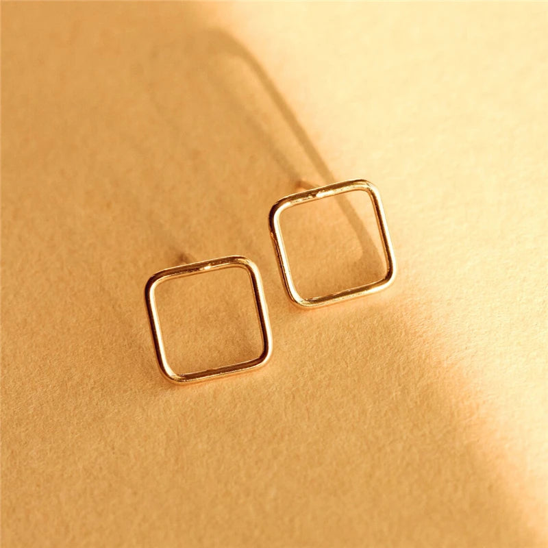 14K Gold Filled 8mm Square Earrings Minimalism Jewelry Gold Filled Stud Earrings Brincos Pendientes Oorbellen Boho Women Earring