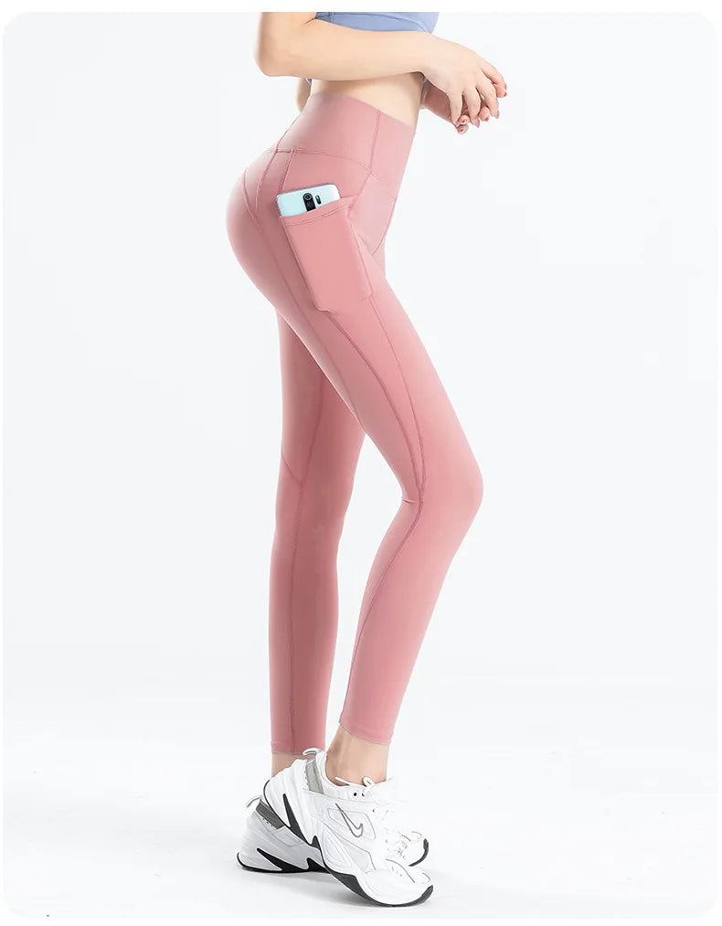 Women Yoga Pants Naked Feeling Stretchy Sports Tights Pocket High Waist Leggings Running Fitness Leggings Workout Gym Clothing