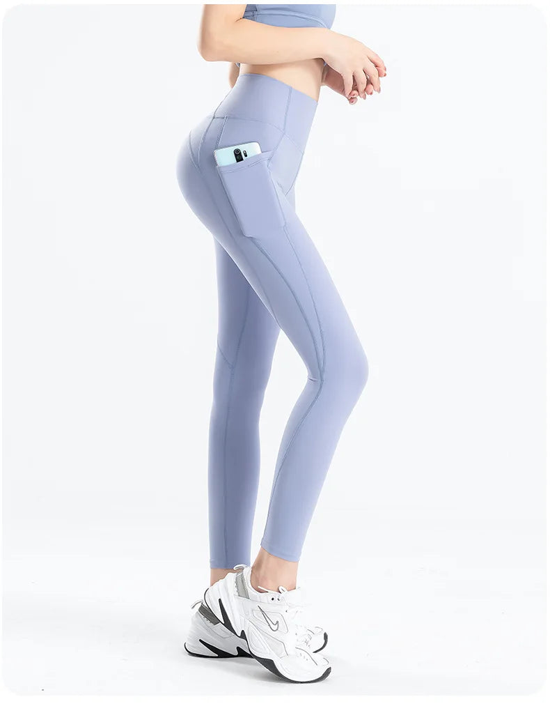 Women Yoga Pants Naked Feeling Stretchy Sports Tights Pocket High Waist Leggings Running Fitness Leggings Workout Gym Clothing