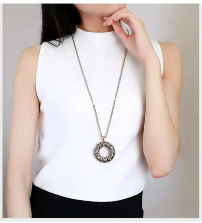 New Arrival Long Necklaces for Women 2024 Fashion Vintage Round Choker Collier Femme Statement Necklaces & Pendants Accessories