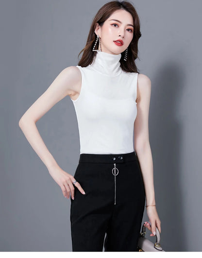 Summer Tops For Women 2025 Turtleneck Basic Sleeveless Lace Tank Tops Women Female Top Korean Tees Black White Blue