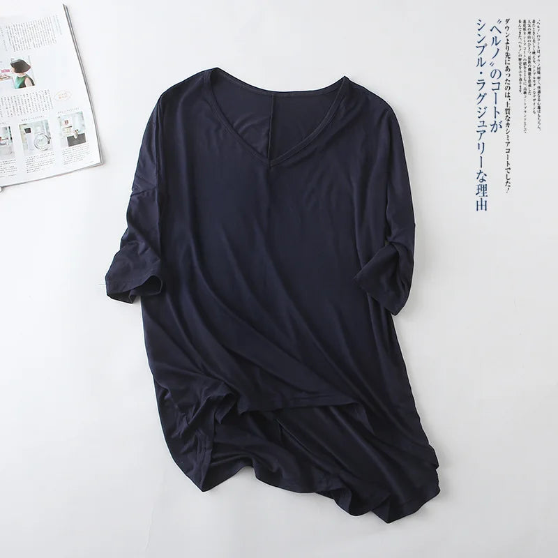 Fashion Tops Tees 2024 Summer T-shirt Women Half-Sleeve Solid Loose Shirt V-neck Oversize Basic Top Shirts for Women Casual