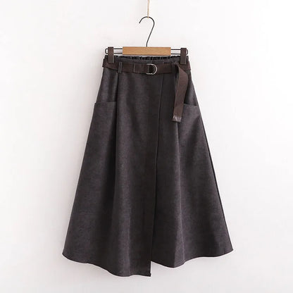 Women Casual Skirts Spring And Autumn Solid High Waist Irregular Pockets Midi Skirts Fashion Simple Elegant Saia Faldas