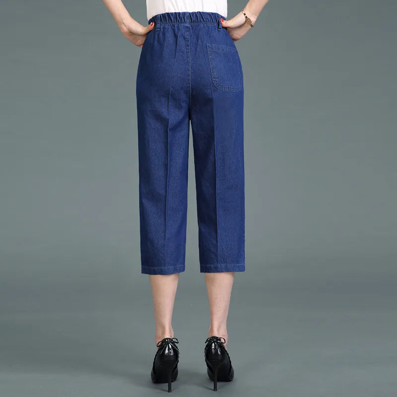 Casual Jeans Capris Female Summer Women Calf-Length Denim Pants Mom Jeans High Waist Jean For Woman jeans mujer