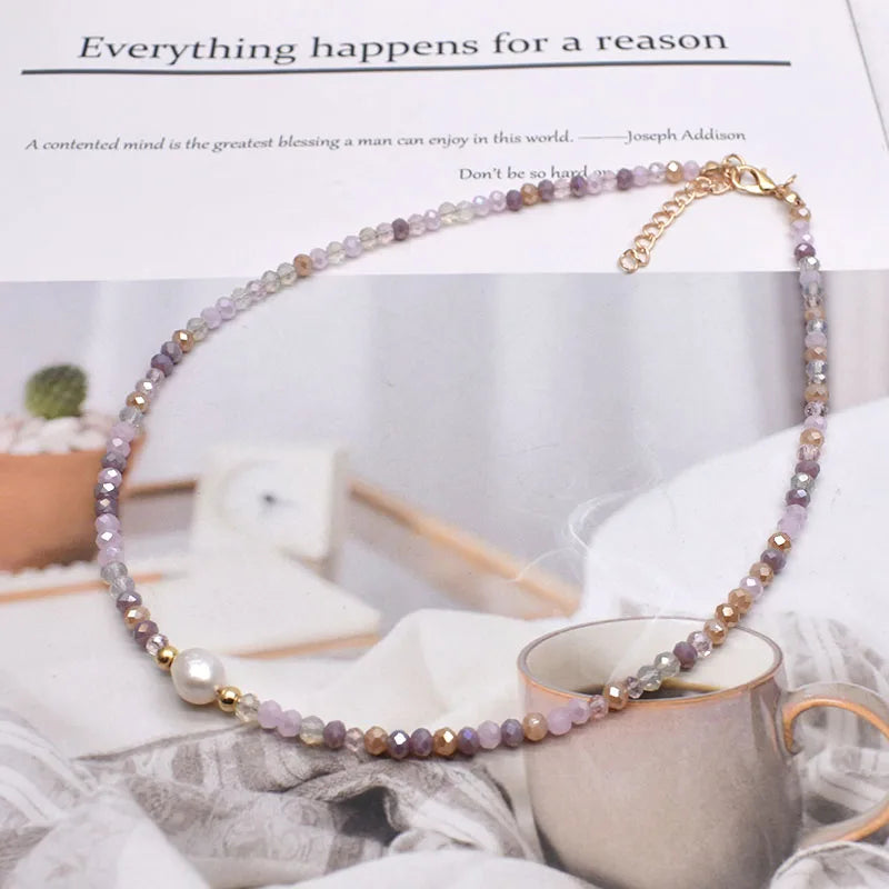 Simple Necklace Natural pearl Statement Short Chain Necklace For Women Seed Crystal glass beads Chain Necklaces Handmade Jewelry