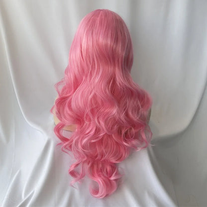 European and American Wig Women's Hair Bangs Long Hair Big Waves pink Lacy Average Size Chemical Fiber Wig