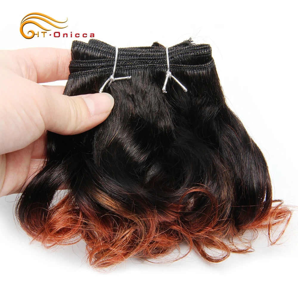 Curly Brazilian Hair Weave Bundles Bouncy Opran Curls Ombre Human Hair Bundles 8 Inch 6 Bundles Short Hair Extension