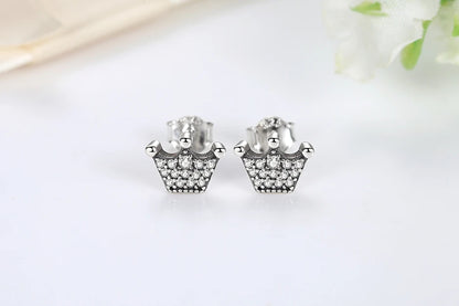 Original 925 Sterling Silver Earrings 2025 Stud Hoop Crystal Earings For Women Rose Gold Crown Heart Infinity Bee Earing Jewelry