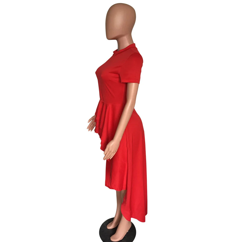 Fashion Evening Party Club Dress For Women Short Sleeve Irregular Ruffle Robe Dinner Dress Female African Clothing White Vestido