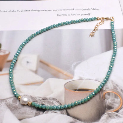 Simple Necklace Natural pearl Statement Short Chain Necklace For Women Seed Crystal glass beads Chain Necklaces Handmade Jewelry