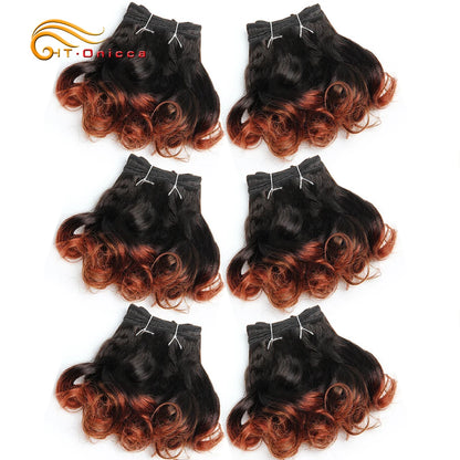 Curly Brazilian Hair Weave Bundles Bouncy Opran Curls Ombre Human Hair Bundles 8 Inch 6 Bundles Short Hair Extension