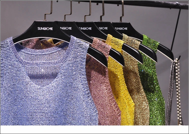 Tops Women 2023  Womens Fashion  Korean Tank Top  Heart Cut Out Top Sexy Hollow Out Bright Piece of Knitting Condole Belt Vest