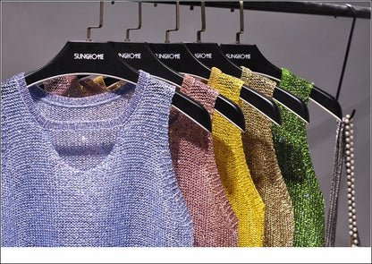 Tops Women 2023  Womens Fashion  Korean Tank Top  Heart Cut Out Top Sexy Hollow Out Bright Piece of Knitting Condole Belt Vest