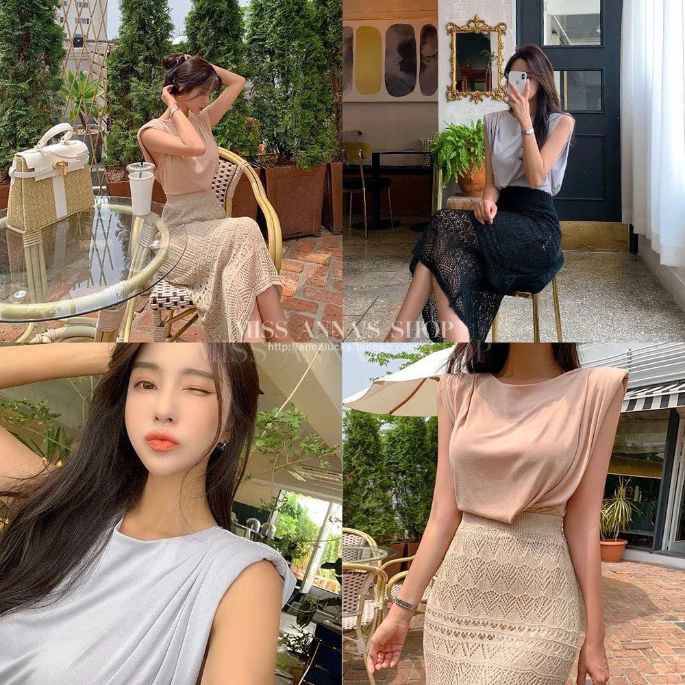 Women Skirt Summer Long Skirts Midi High Waist Girls Solid Vintage Skrits Sexy A Line Harajuku Skirt Y2k Kawaii Lace Pleated