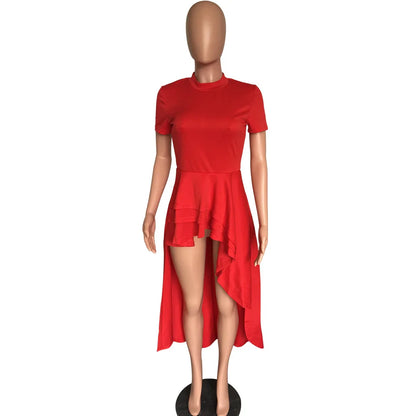 Fashion Evening Party Club Dress For Women Short Sleeve Irregular Ruffle Robe Dinner Dress Female African Clothing White Vestido