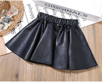 Girls' Skirts Leather Skirts Autumn And Winter Children's Outer Short Skirts Pleated Skirts Winter 2023 New Pu Skirts