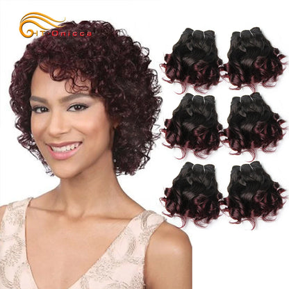 Curly Brazilian Hair Weave Bundles Bouncy Opran Curls Ombre Human Hair Bundles 8 Inch 6 Bundles Short Hair Extension