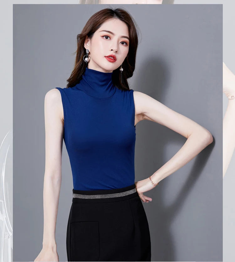 Summer Tops For Women 2025 Turtleneck Basic Sleeveless Lace Tank Tops Women Female Top Korean Tees Black White Blue