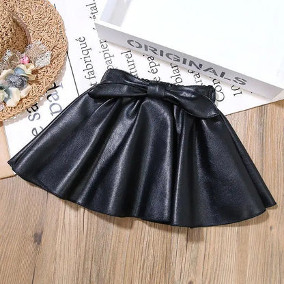 Girls' Skirts Leather Skirts Autumn And Winter Children's Outer Short Skirts Pleated Skirts Winter 2023 New Pu Skirts