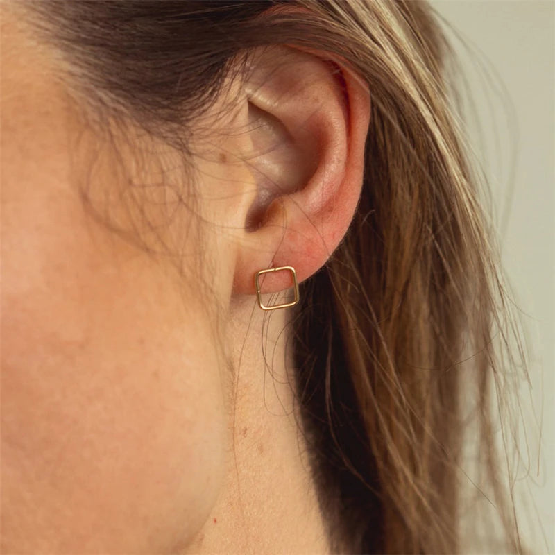 14K Gold Filled 8mm Square Earrings Minimalism Jewelry Gold Filled Stud Earrings Brincos Pendientes Oorbellen Boho Women Earring