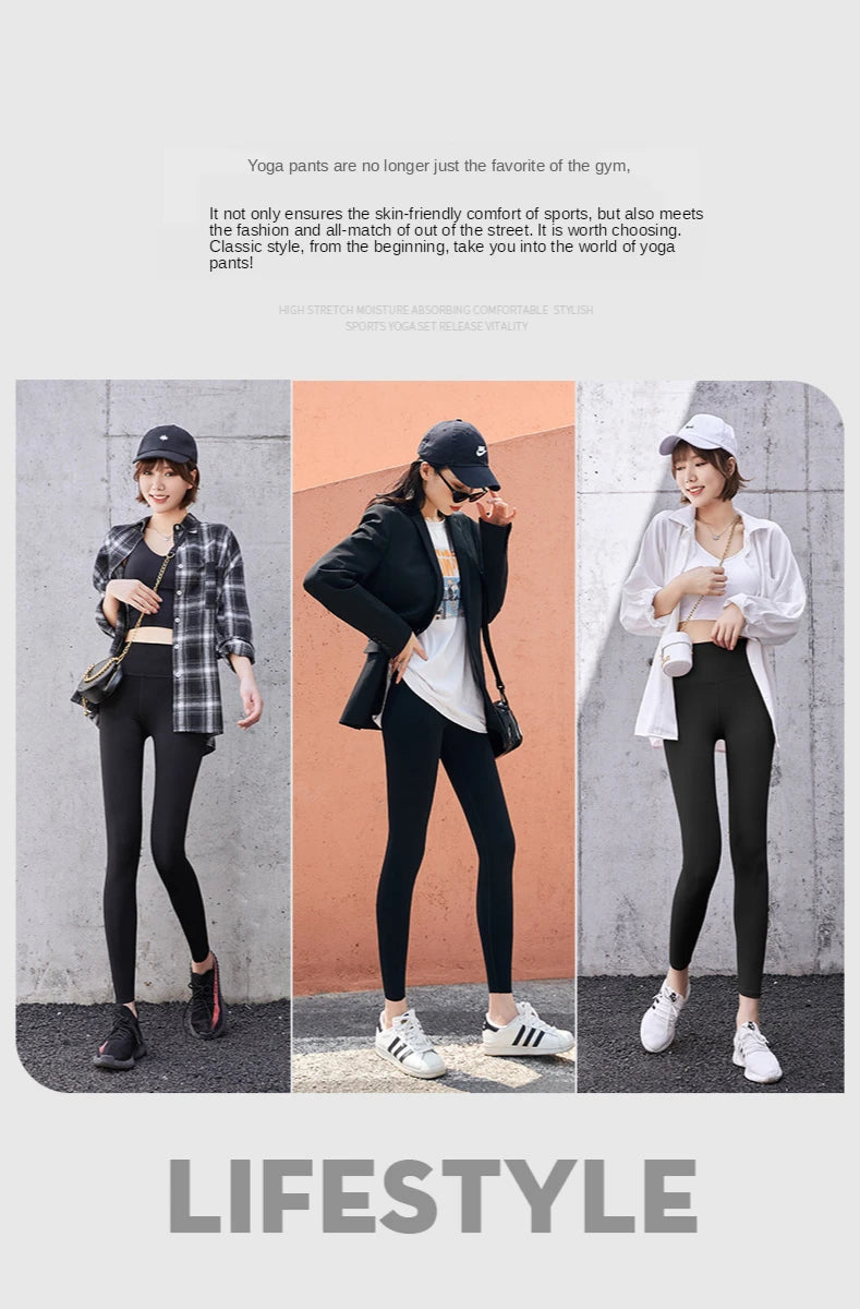 New High Waist Women's Leggings Stretch Yoga Pants Tights With Pockets Push Up Fitness Running Sportswear Solid Color Pants