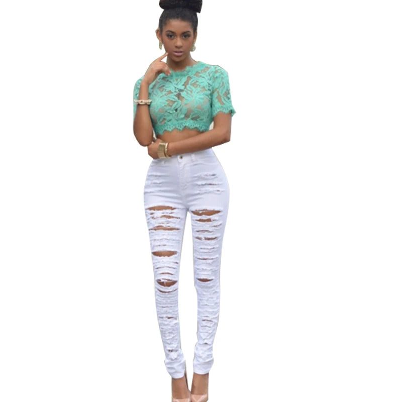 New Designer Denim Women 2025 High Waist Ripped Jeans for Women Skinny Black White Jeans Woman Elastic Slim Jean Female Femme