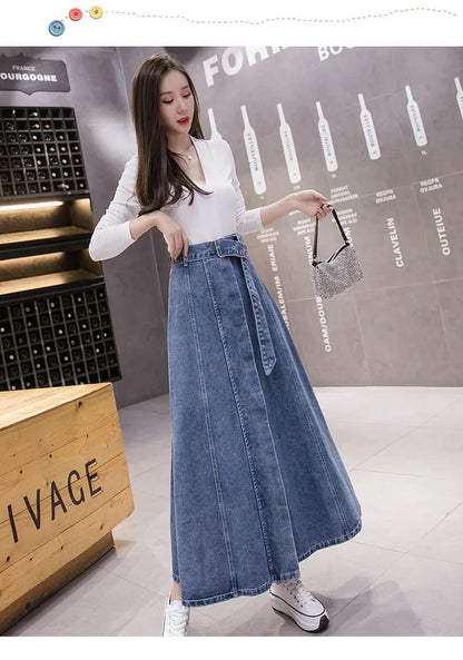 Jeans Skirt For Women Ladies Denim Long High Waist A-Line Button Clothes 2021 Summer Fashion Korean Style Elegant Outwear