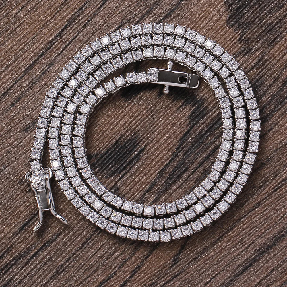Tennis Necklace & Bracelet for Women – 2mm Pave Zircon Chain, Gold-Plated Brass, 6–20 Inch Lengths
