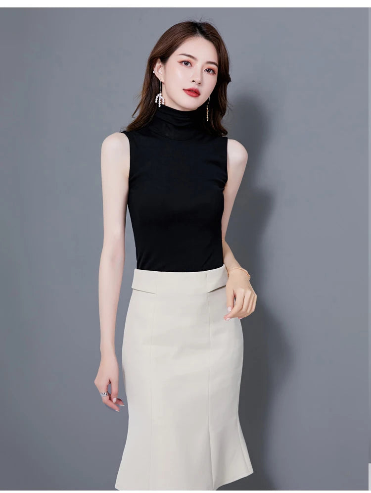 Summer Tops For Women 2025 Turtleneck Basic Sleeveless Lace Tank Tops Women Female Top Korean Tees Black White Blue