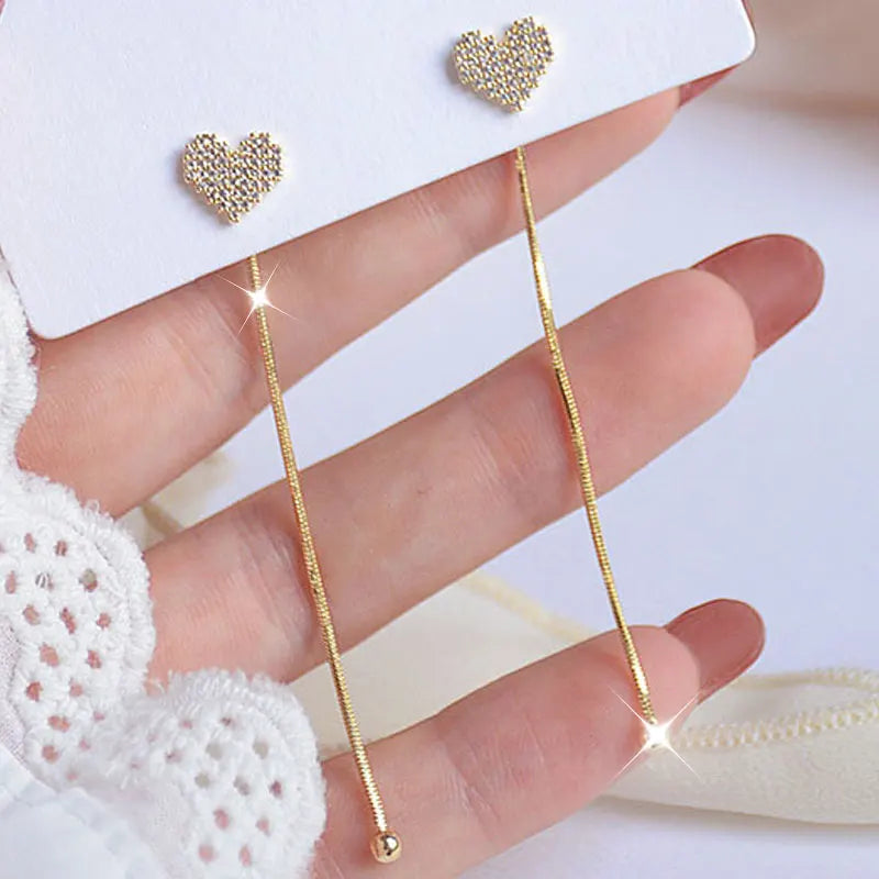 14k Gold Earrings Earrings For Women Long Micro-Encrusted Zircon Jewelry Accessories Women Earrings Hanging Small Love Earrings