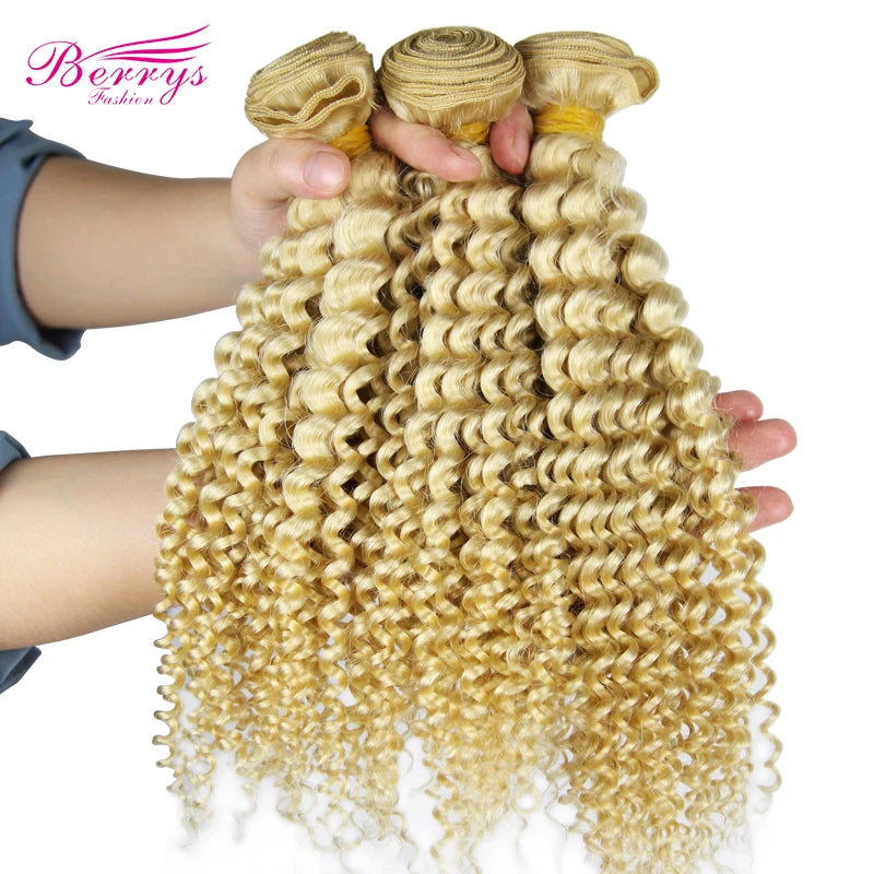 Berrys Fashion 613 Blonde Deep Wve Bundles Brazilian Curly Weave Human Hair Bundles 1/3/4PC Virgin Hair  #613 Color 12-28 Inch