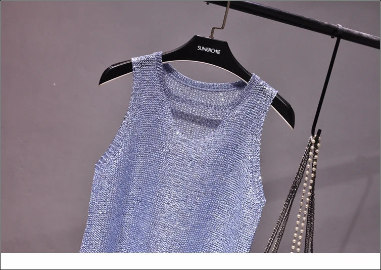 Tops Women 2023  Womens Fashion  Korean Tank Top  Heart Cut Out Top Sexy Hollow Out Bright Piece of Knitting Condole Belt Vest