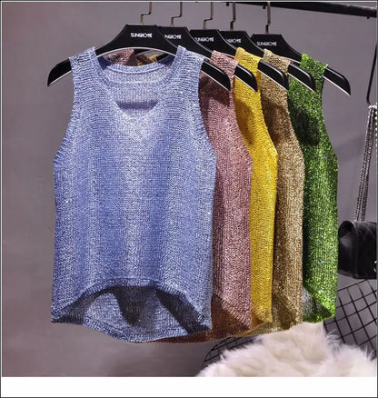 Tops Women 2023  Womens Fashion  Korean Tank Top  Heart Cut Out Top Sexy Hollow Out Bright Piece of Knitting Condole Belt Vest