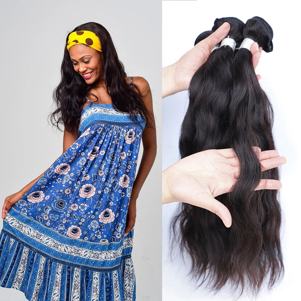 [UNA] Natural Wave 6A Low Ratio 8”-28” Indian Remy Hair Weave Natural Hair Weft Human Hair Bundles 100g