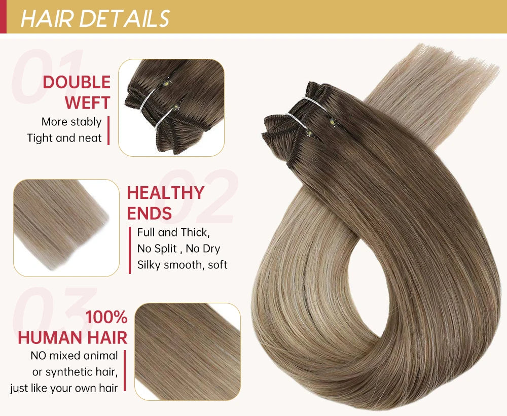 Moresoo Human Hair Bundles Weave in Double Wefted Machine Remy Hair Balayage Hair Pieces for Women Straight Weft Hair Extension