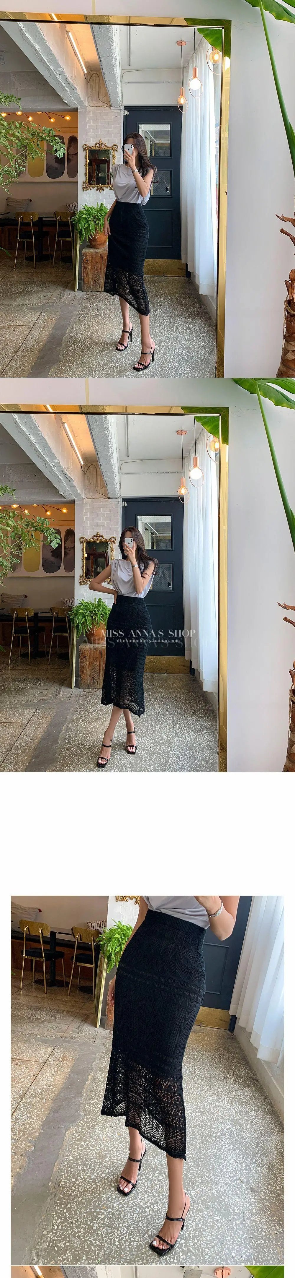 Women Skirt Summer Long Skirts Midi High Waist Girls Solid Vintage Skrits Sexy A Line Harajuku Skirt Y2k Kawaii Lace Pleated